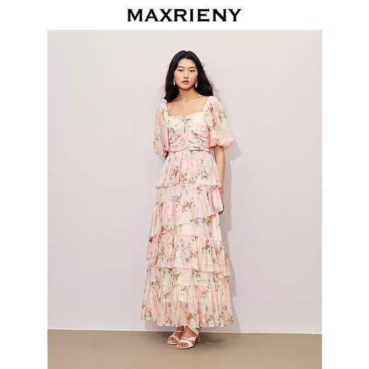 玛克门店发货：MAXRIENY大方领浪漫复古抽褶连衣裙(货号:MC85DR368) 商品图1