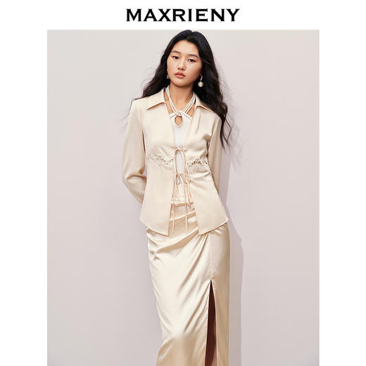 玛克门店发货：MAXRIENY浪漫都市风醋酸外套蕾丝装饰系带24秋冬新款(货号:MC85JA282) 商品图2
