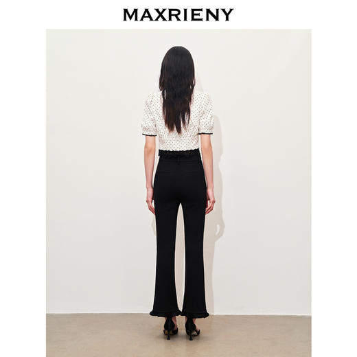 玛克门店发货：MAXRIENY复古优雅荷叶微喇九分裤女(货号:MC85PA050) 商品图3