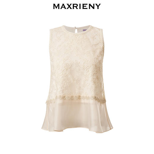 MAXRIENY千金风雪纺衫女A摆鎏金蕾丝上衣修身显瘦(货号:MS85TP255) 商品图4
