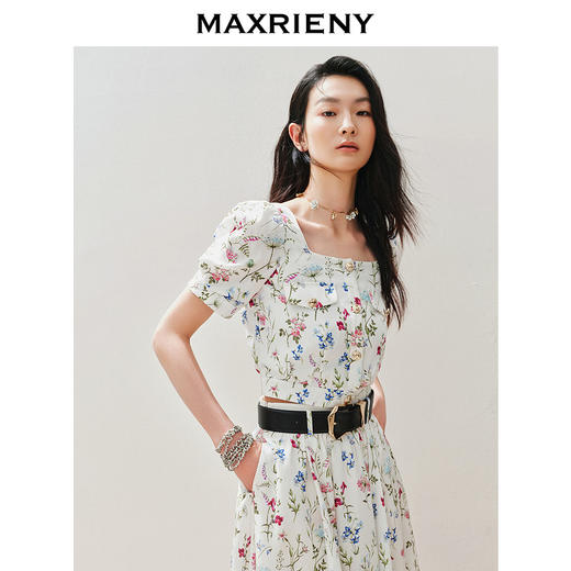玛克门店发货【浪漫花园-商场同款】MAXRIENY复古优雅花卉印花上衣方领雪纺衫(货号:MC85TP031) 商品图2