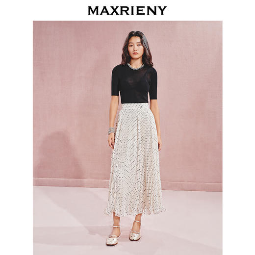 玛克门店发货MAXRIENY复古优雅感压褶高腰半身伞裙(货号:MC85SK514) 商品图1