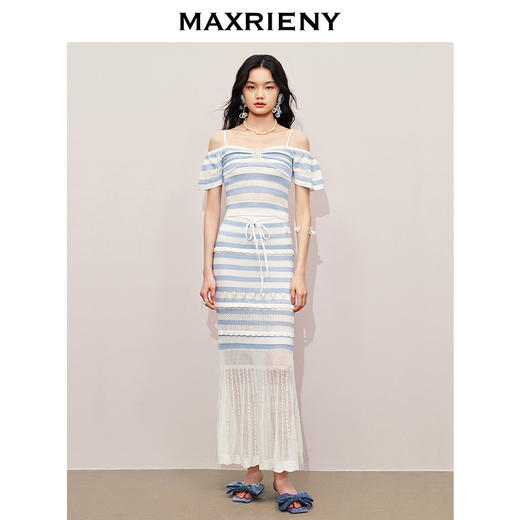 玛克门店发货：MAXRIENY甜美少女感一字肩吊带针织上衣女修身显瘦(货号:MS85SW264) 商品图1