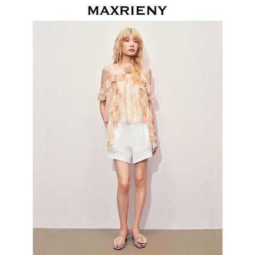 【异域·摩洛哥-商场同款】MAXRIENY晕染蕾丝浪漫甜美波浪边上衣(货号:MC85TP334) 商品图1