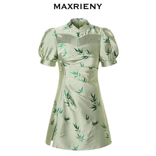 玛克门店发货：MAXRIENY国风新中式连衣裙薄荷曼波风穿搭(货号:MC88DR546) 商品图4