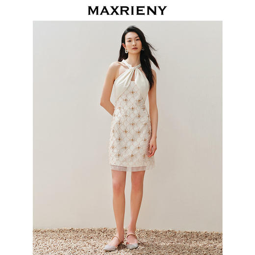 玛克门店发货：华丽*收腰小A钉珠连衣裙(货号:MC85DR314) 商品图1