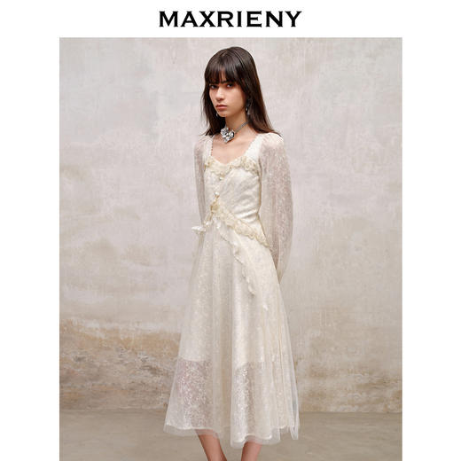 玛克门店发货：宫廷复古风荷叶边仙美连衣裙订婚小白裙(货号:MS88DR566) 商品图2