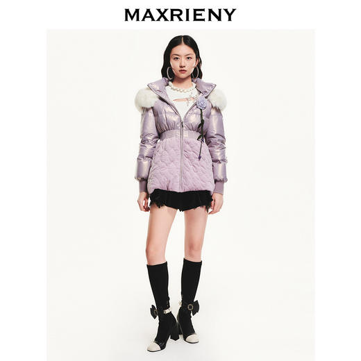 MAXRIENY紫色拼接毛领羽绒服加厚冬装复古外套(货号:MC87DC779) 商品图1