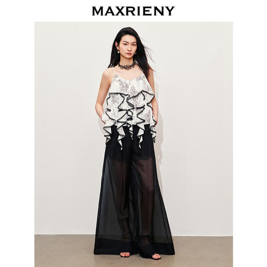 玛克门店发货：MAXRIENY甜美撞色波浪桑蚕丝上衣女2024夏季新款(货号:MC85TP270) 商品图1