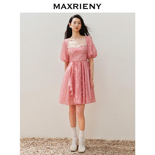 玛克门店发货：MAXRIENY甜美宫延风钉珠方领连衣裙茶歇裙(货号:MC85DR332) 商品图1