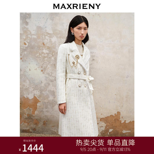 MAXRIENY小香风花纱大衣中长款2023冬季水貂毛外套(货号:MS88CT534) 商品图0
