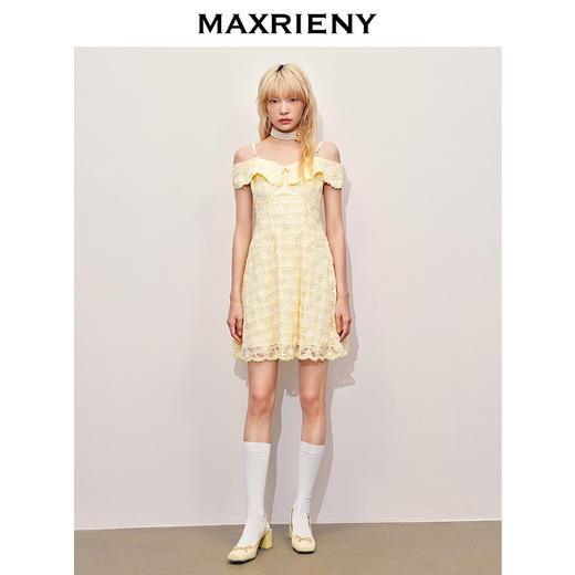MAXRIENY华丽甜美钉珠刺绣翻领连衣裙(货号:MR85DR012) 商品图1
