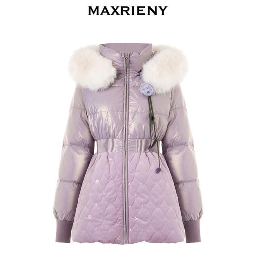 MAXRIENY紫色拼接毛领羽绒服加厚冬装复古外套(货号:MC87DC779) 商品图4