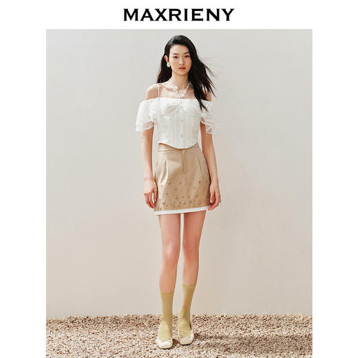 玛克门店发货：MAXRIENY复古优雅珍珠链条上衣修身显瘦(货号:MC85TP050) 商品图1