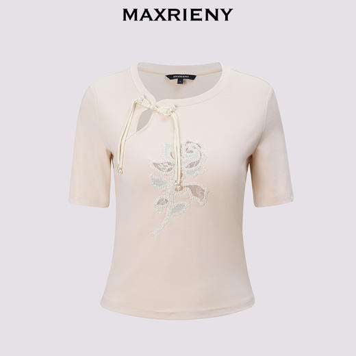 玛克门店发货：MAXRIENY新中式绣珠装饰T恤正肩上衣女(货号:MC85TS255) 商品图4
