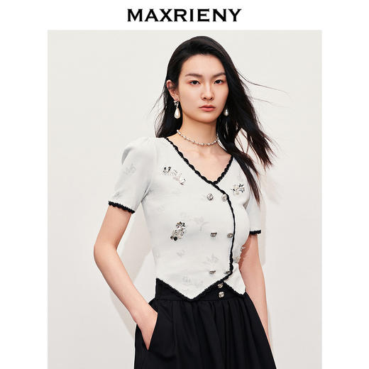 玛克门店发货：MAXRIENY宫延千金风撞色针织开衫修身显瘦上衣女(货号:MC85SW287) 商品图2