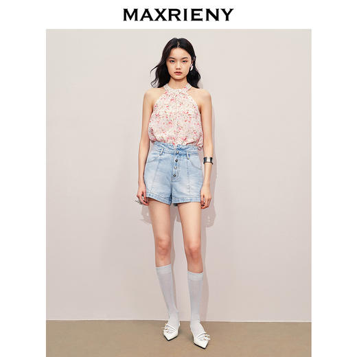 MAXRIENY甜美少女感一字肩吊带针织上衣女修身显瘦(货号:MS85TP266) 商品图1