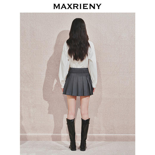 玛克门店发货：MAXRIENY复古少女感黑灰宽压褶半身裙短裙(货号:MC85SK536) 商品图3