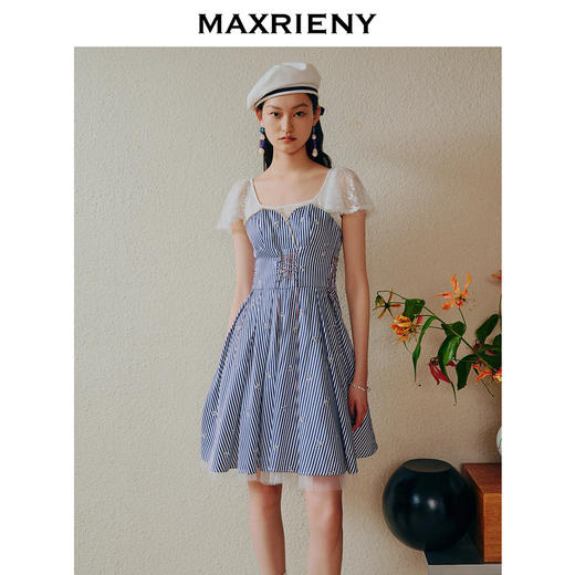 MAXRIENY海军风海上芭蕾裙一字肩吊带连衣裙(货号:MC88DR268) 商品图1