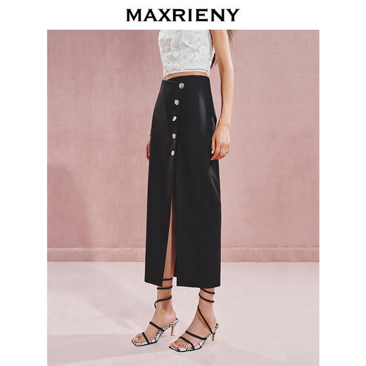玛克门店发货：MAXRIENY*都市感钉珠扣开衩半裙(货号:MC85SK545) 商品图1