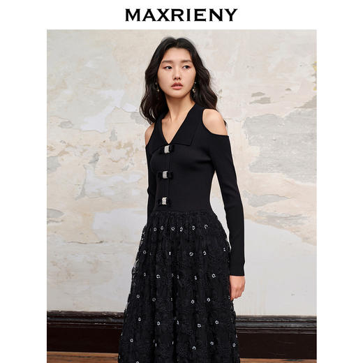 玛克门店发货：MAXRIENY繁星裙法式复古连衣裙秋冬新款约会小黑裙(货号:MC88DR584) 商品图1