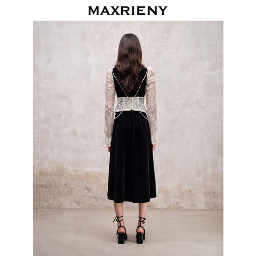 MAXRIENY法式宫廷复古风拼接蕾丝丝绒连衣裙(货号:MS88DR507) 商品图3
