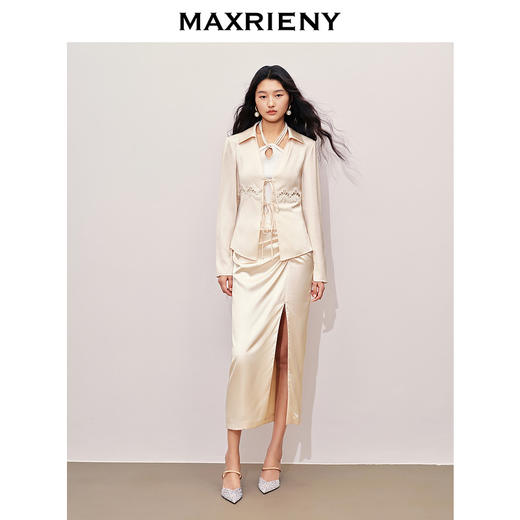 玛克门店发货：MAXRIENY浪漫都市风醋酸外套蕾丝装饰系带24秋冬新款(货号:MC85JA282) 商品图1