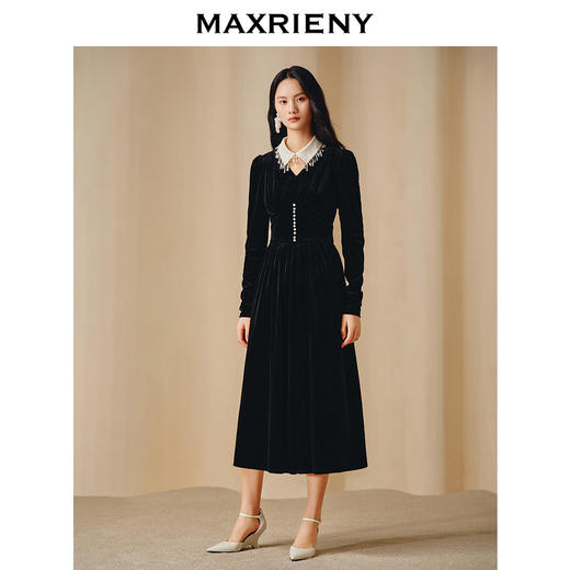 玛克门店发货：MAXRIENY复古重工钉珠连衣裙(货号:MC88DR815) 商品图0