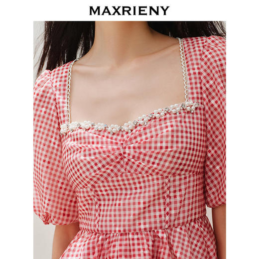玛克门店发货：MAXRIENY甜美宫延风钉珠方领连衣裙茶歇裙(货号:MC85DR332) 商品图2