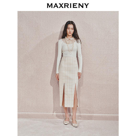 玛克门店发货：MAXRIENY宫廷刺绣双开衩铅笔裙(货号:MC85SK505) 商品图1