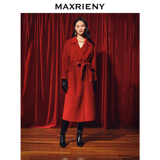 【商场同款】MAXRIENY新年红羊毛大衣复古优雅绑带毛呢外套23冬款(货号:MC88CT786) 商品图2