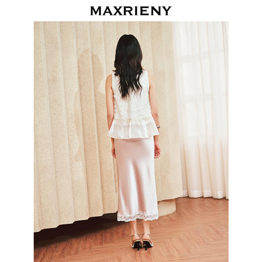 MAXRIENY千金风雪纺衫女A摆鎏金蕾丝上衣修身显瘦(货号:MS85TP255) 商品图3