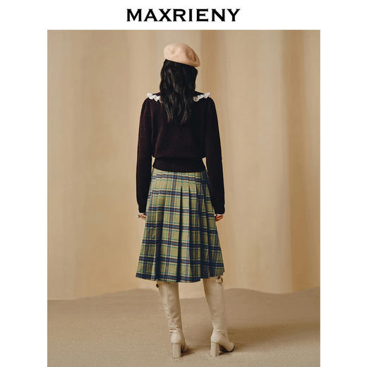 玛克门店发货：MAXRIENY复古学院风A摆中长格纹百褶半裙冬款羊毛裙(货号:MC88SK804) 商品图2