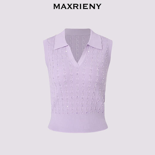 玛克门店发货：MAXRIENY*华丽毛衫条纹珠光POLO领上衣(货号:MC85SW310) 商品图4