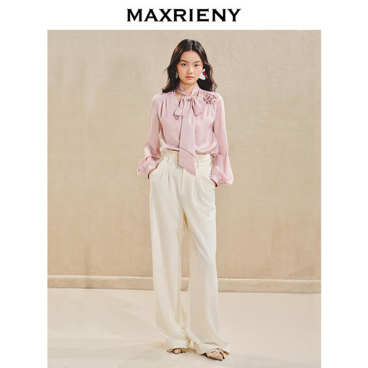 【商场同款】MAXRIENY优雅慵懒风缎面衬衫女立体玫瑰装饰上衣(货号:MS85TP503) 商品图1