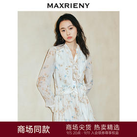 【英式雅皮士-商场同款】MAXRIENY浪漫复古飘领系带印花衬衫上衣(货号:MC85TP036)