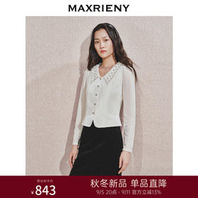 MAXRIENY*复古感丝绒衬衫24秋冬新款水钻领收腰上衣女修身显瘦(货号:MS85TP506)