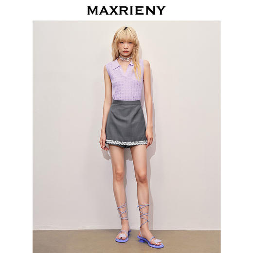 玛克门店发货：MAXRIENY*华丽毛衫条纹珠光POLO领上衣(货号:MC85SW310) 商品图1