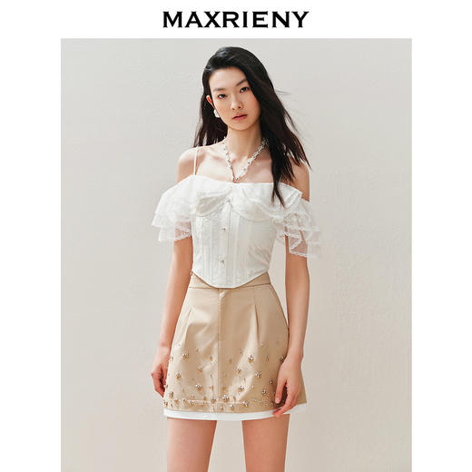 玛克门店发货：MAXRIENY复古优雅珍珠链条上衣修身显瘦(货号:MC85TP050) 商品图2