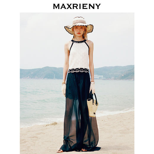 玛克门店发货：MAXRIENY透视感雪纺阔腿裤装2024夏季新款休闲裤女(货号:MC85PA272) 商品图1