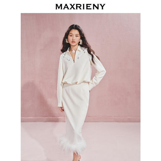 玛克门店发货：MAXRIENY*休闲V领花苞衬衫钉珠装饰上衣女(货号:MC85TP520) 商品图2