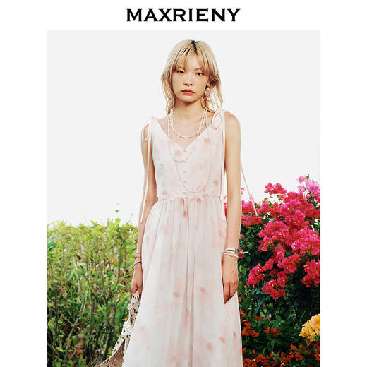 【商场同款】MAXRIENY浪漫度假连衣裙v领碎花裙子晕染渐变长裙(货号:MS85DR280) 商品图1
