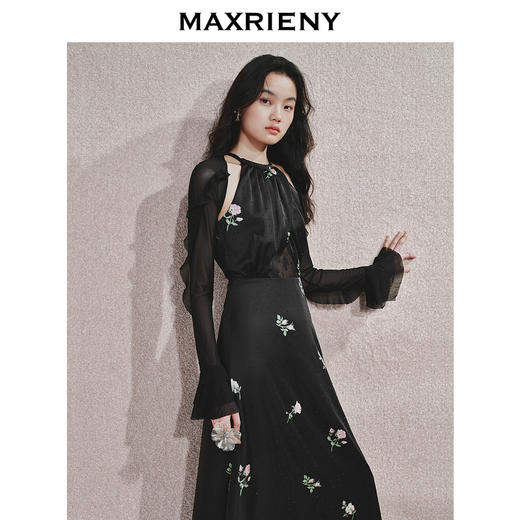玛克门店发货：MAXRIENY华丽宫廷风玫瑰蕾丝连衣裙2024秋冬新款(货号:MC85DR560) 商品图2
