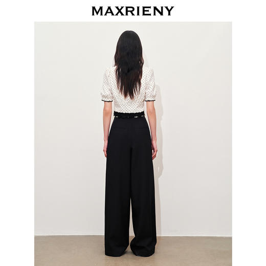 【黑白优雅主义-商场同款】MAXRIENY复古优雅珍珠点缀高腰阔腿裤(货号:MC85PA047) 商品图3