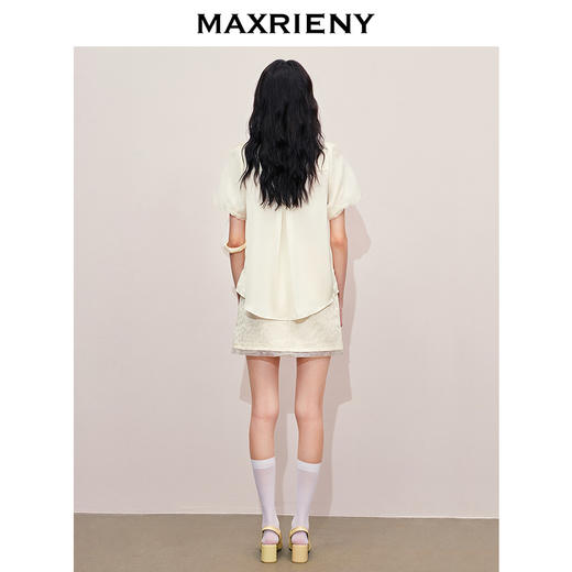 MAXRIENY清冷新中式衬衫提花小众设计宽松系带上衣(货号:MS85TP262) 商品图3