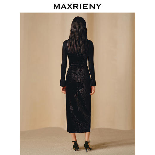 玛克门店发货：华丽复古重工钉珠连衣裙丝绒长裙(货号:MC88DR812) 商品图3