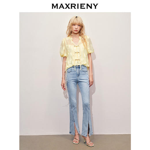 玛克门店发货：MAXRIENY清冷新中式钉珠挖肩上衣修身显瘦(货号:MC85TP325) 商品图1