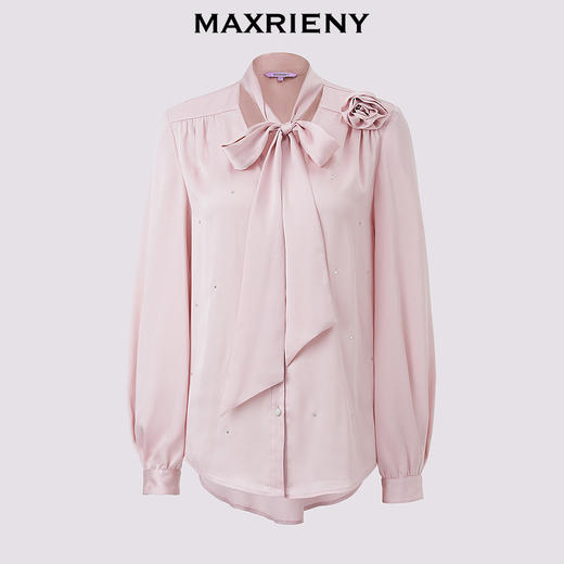 【商场同款】MAXRIENY优雅慵懒风缎面衬衫女立体玫瑰装饰上衣(货号:MS85TP503) 商品图4