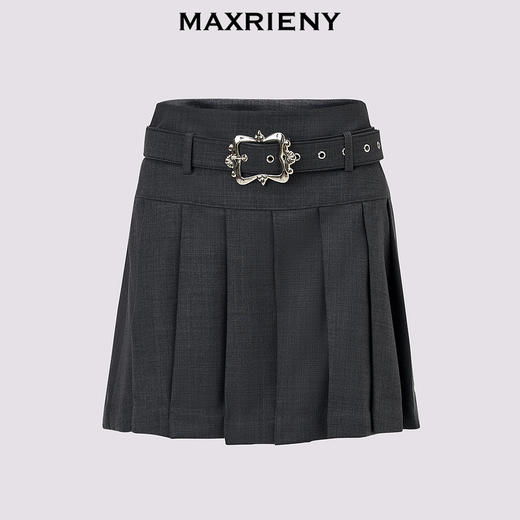 玛克门店发货：MAXRIENY复古少女感黑灰宽压褶半身裙短裙(货号:MC85SK536) 商品图4