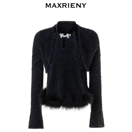 MAXRIENY新中式浪漫挂脖套头针织衫修身上衣女(货号:MC88SW801) 商品图4